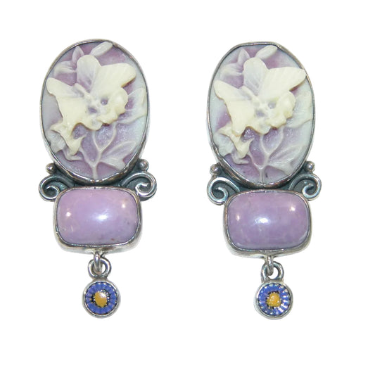 30567A Hand Etched Cameo, Phosphosiderite, Hand Enameling Sterling Silver