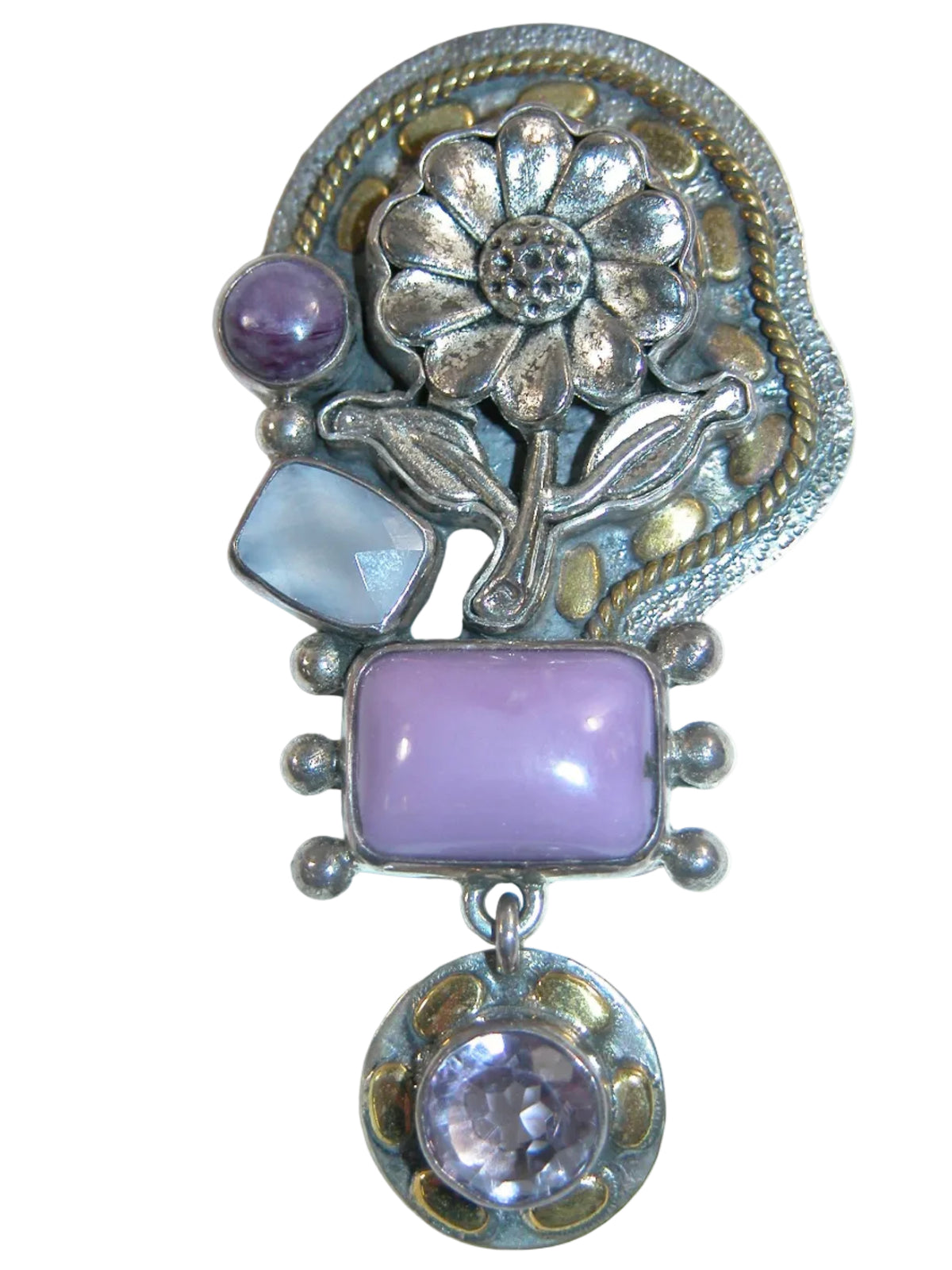 20493 Amethyst, Charoite, Chalcedony, Phosphosiderite Sterling Silver Pin/Pendant
