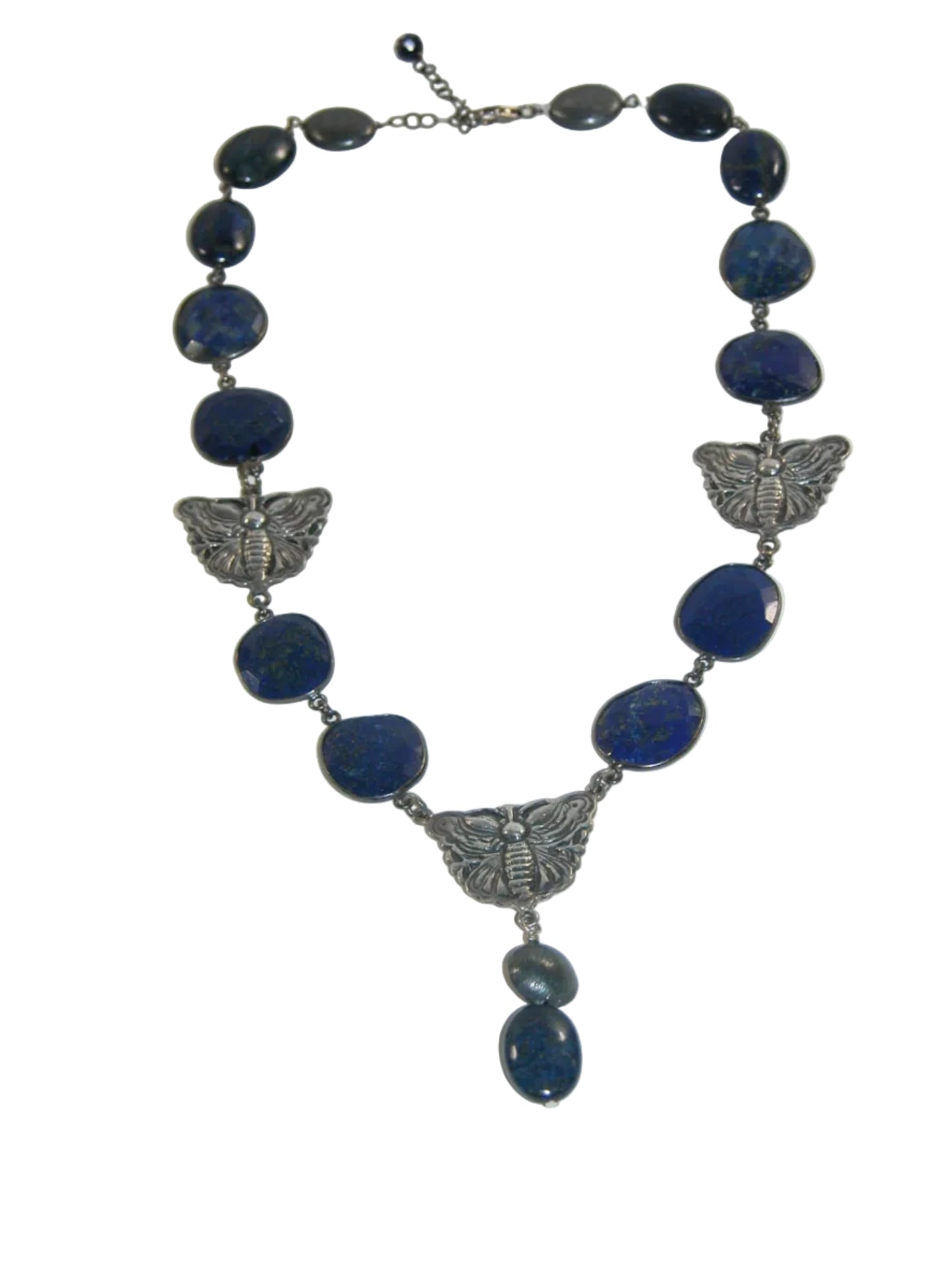 10107 Lapis, Butterfly, Sterling Silver Necklace
