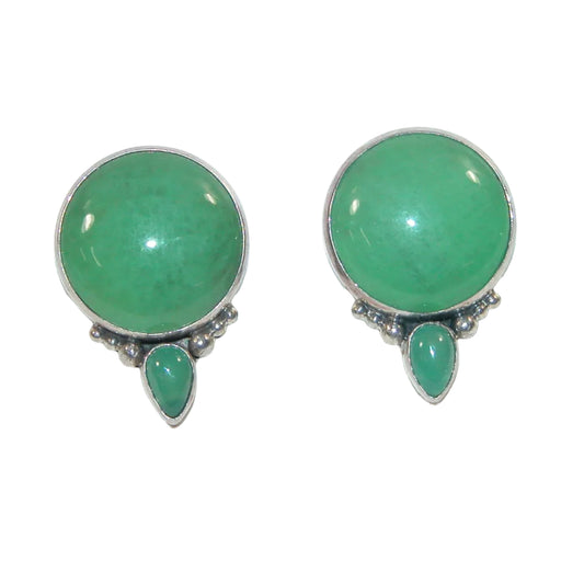 34258 Green Aventurine, Chrysoprase, Sterling Silver Earrings