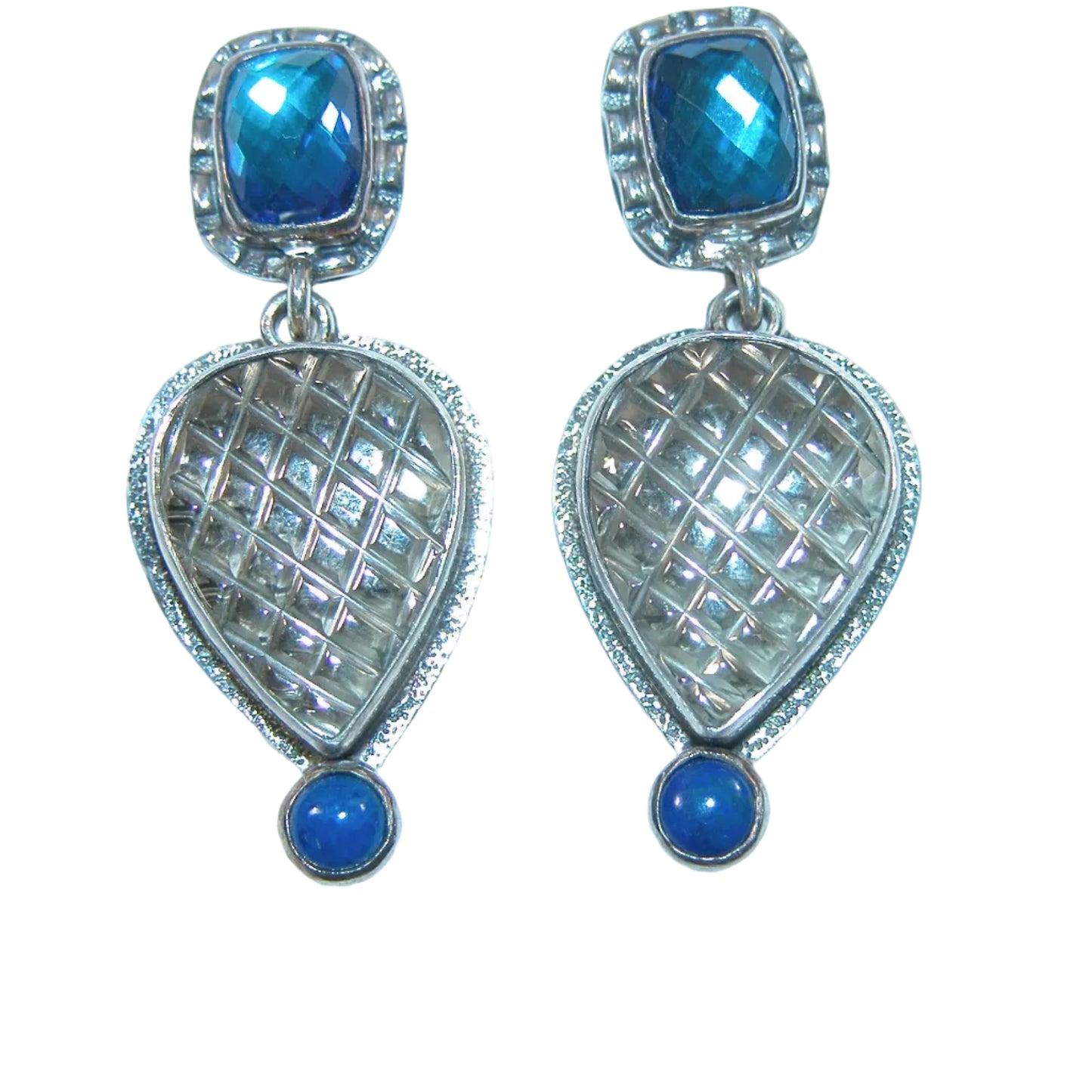 29273A Lapis, Celestial Quartz, Hand Carved Quartz Crystal Sterling Silver Earrings (Copy)