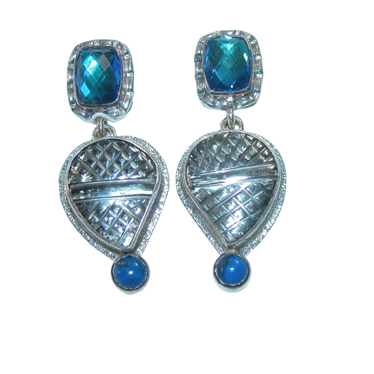 29273C Lapis, Celestial Quartz, Hand Carved Quartz Crystal Sterling Silver Earrings (Copy) (Copy)