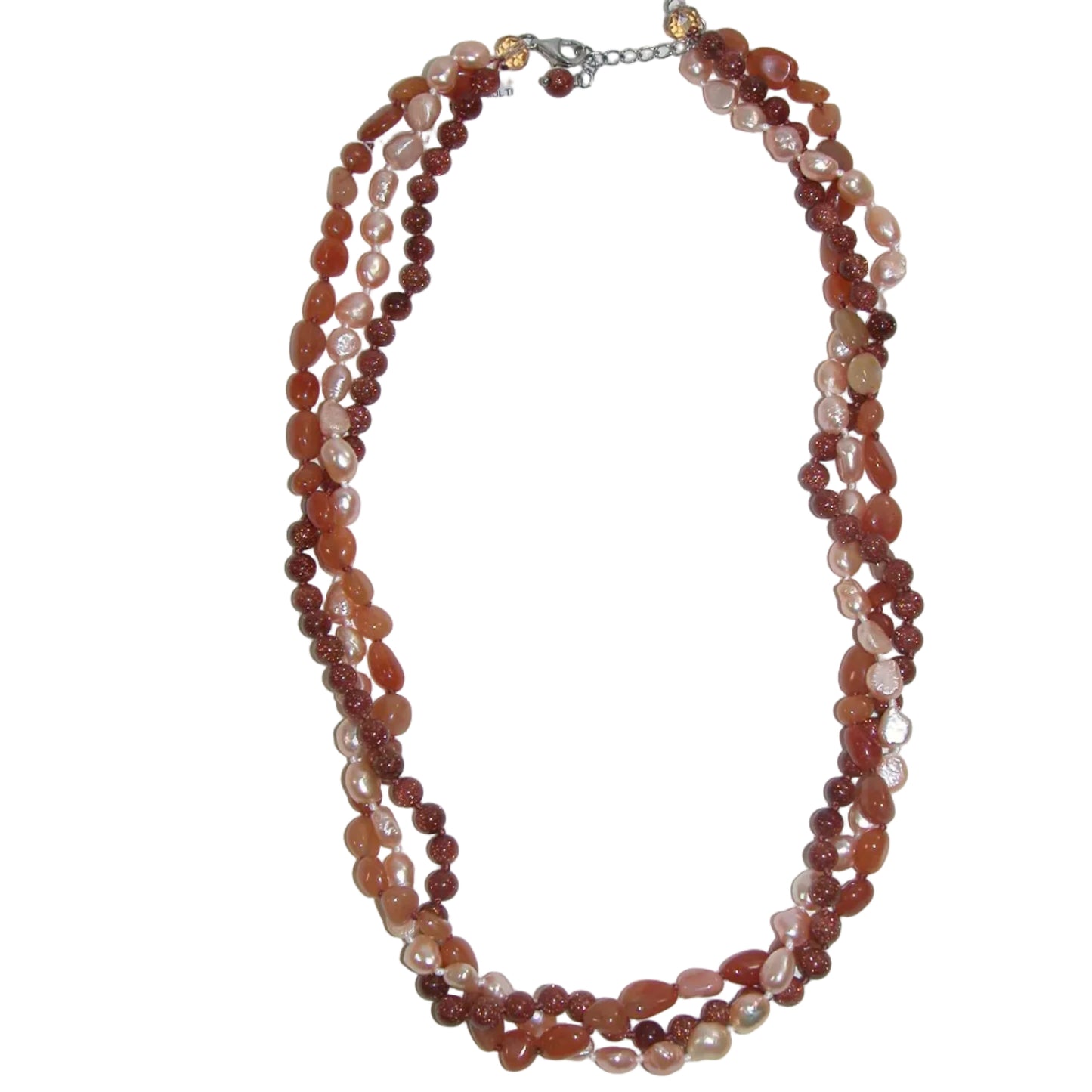 32205 Carnelian, Goldstone, Fresh Water Pearl Multi-Strand Necklace