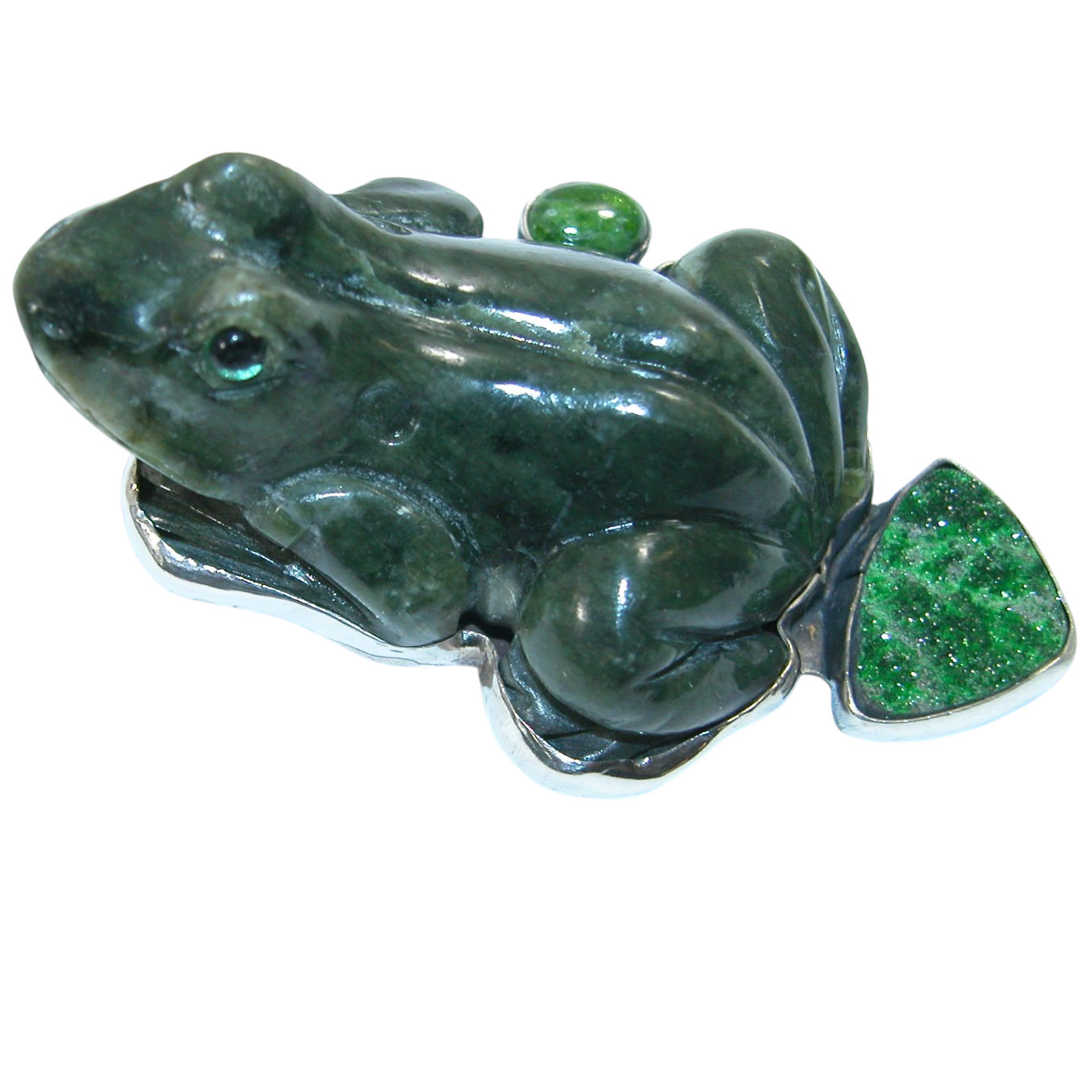 40141 Jade Frog Green Drusy Sterling Silver Pin Pendant