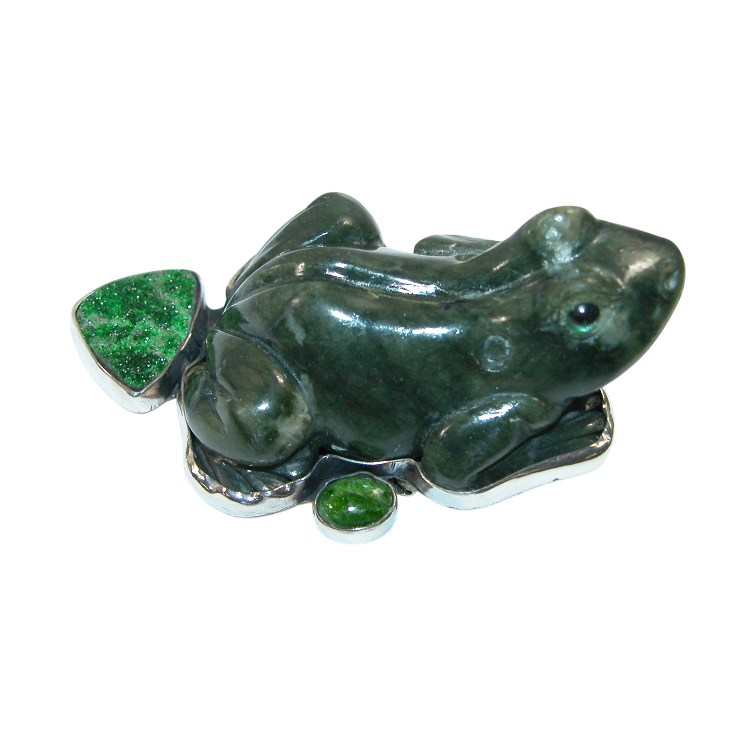 40141 Jade Frog Green Drusy Sterling Silver Pin Pendant