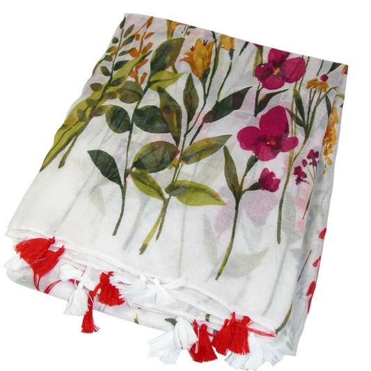 White Floral Scarf Shawl GF4127
