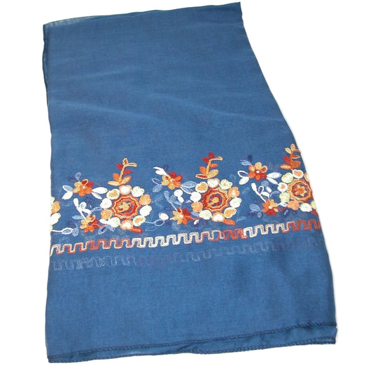 Navy Embroidered Scarf Shawl GF4125