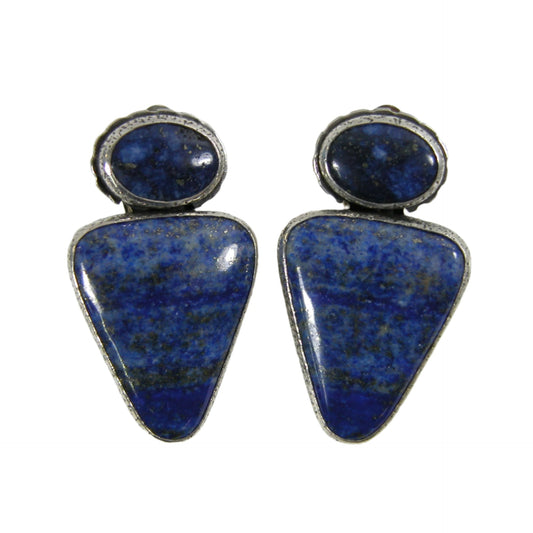 33549 Two Stone Lapis Lazuli Sterling Silver Earrings