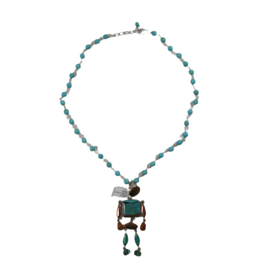 29254 Turquoise Copper Man Beaded Sterling Silver Necklace