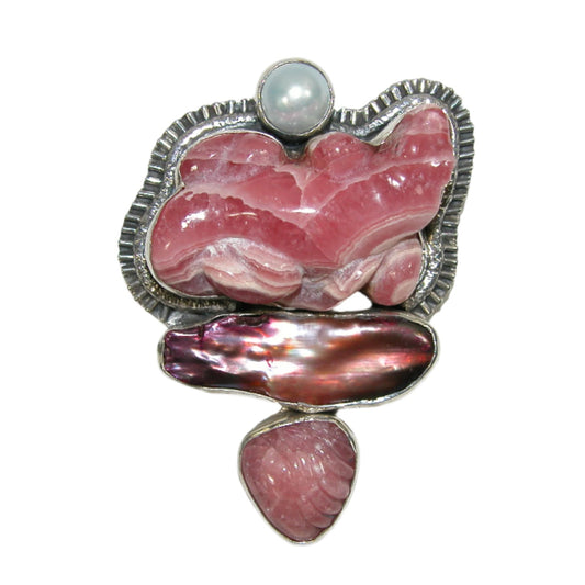 33171 Carved Frog Freshwater Pearl Sterling Silver Pin and Pendant