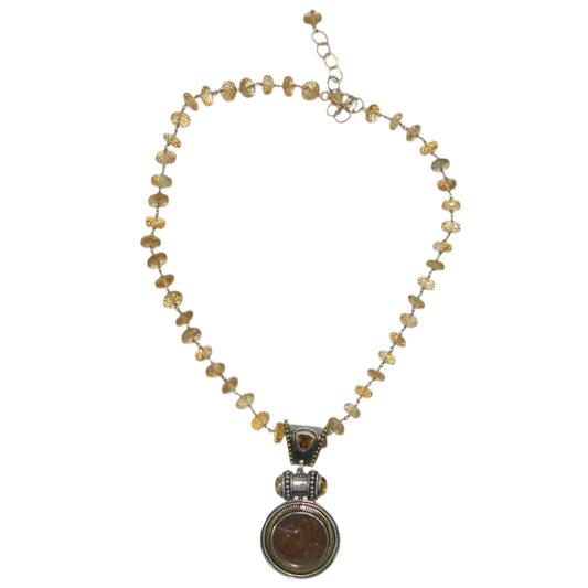 Bee Coin Citrine Beaded Sterling Silver Necklace