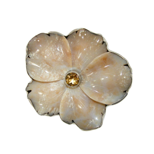 4001 Carved Flower Citrine Sterling Silver Pin and Pendant