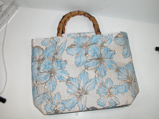 Blue Floral Bamboo Handle Purse GF2092