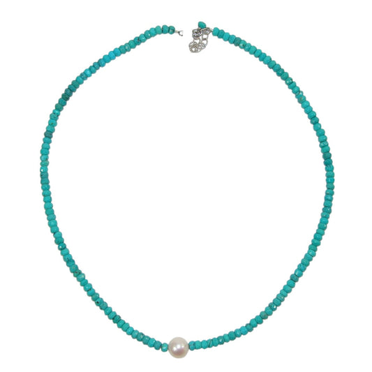 Turquoise Beaded Pearl Sterling Silver Necklace