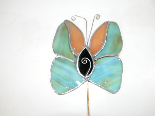 Stained Glass Butterfly Flower Pot GF2117 by LORI