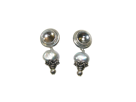 22898A Platinum in Crystal, Freshwater Pearl, Sterling Silver Earrings