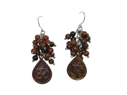 19117 Brown & Black Obsidian Ohm Sterling Silver Earrings