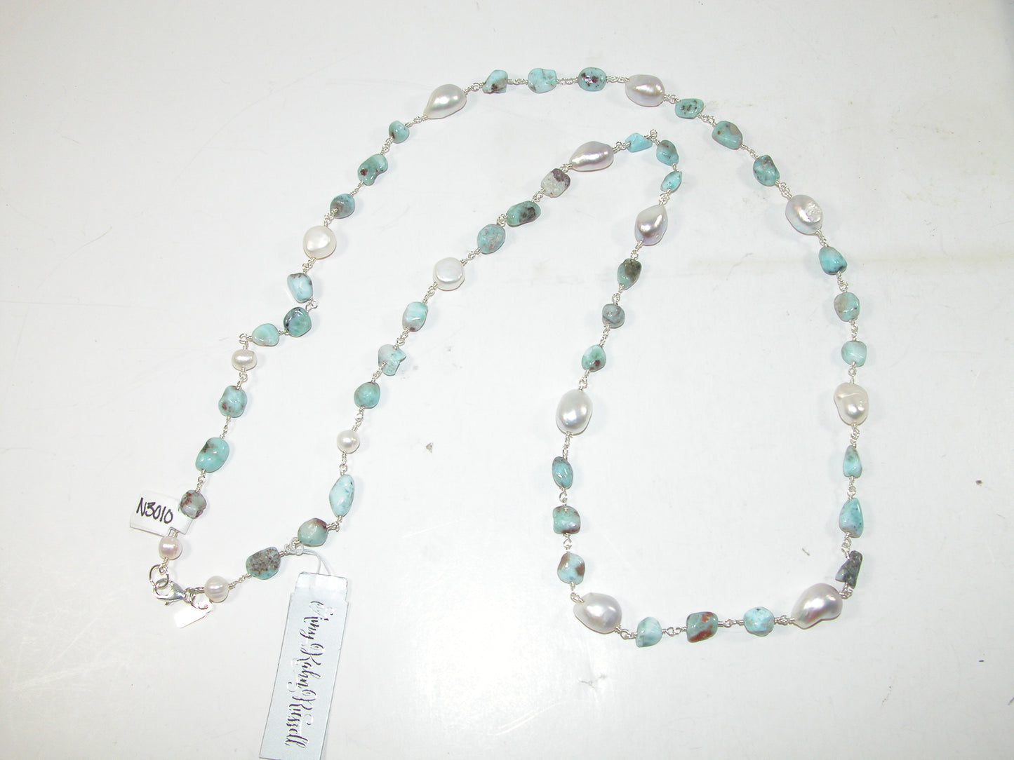 N3010L Pearl Larimar Necklace