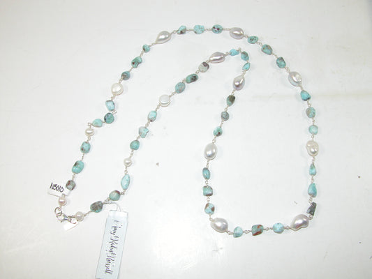 N3010L Pearl Larimar Necklace