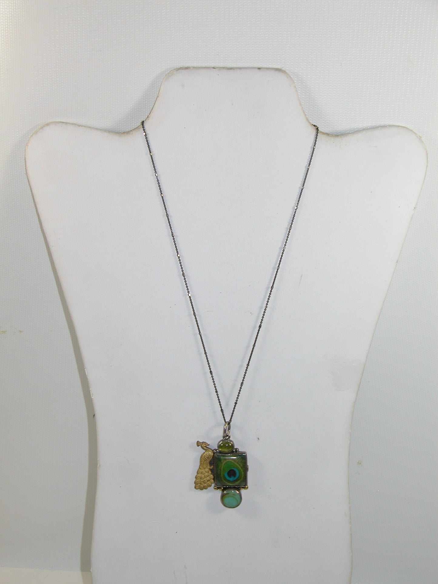 30049 Green Peacock Feather Tile Vesuvianite Sterling Silver Pendant Necklace