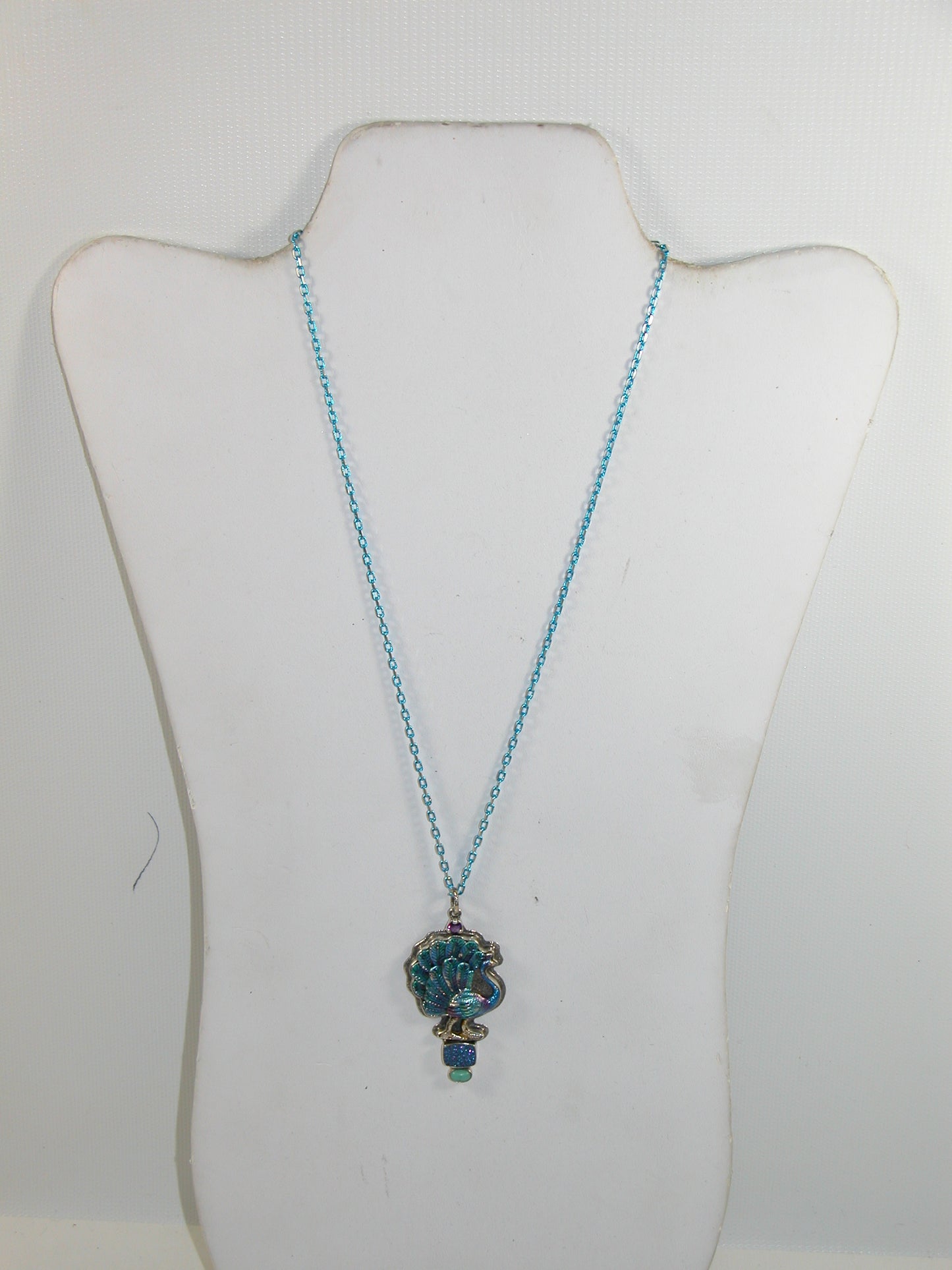 32989 Hand Enamel Peacock, Amethyst Sterling Silver Necklace