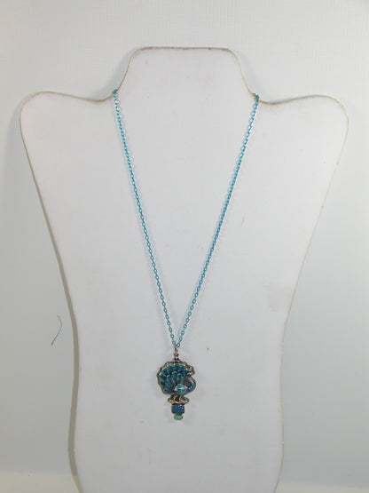 32989 Hand Enamel Peacock, Amethyst Sterling Silver Necklace