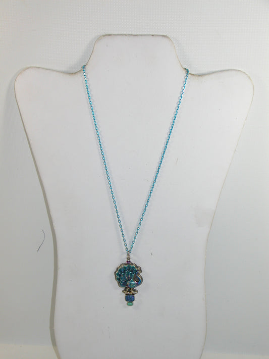 32989 Hand Enamel Peacock, Amethyst Sterling Silver Necklace