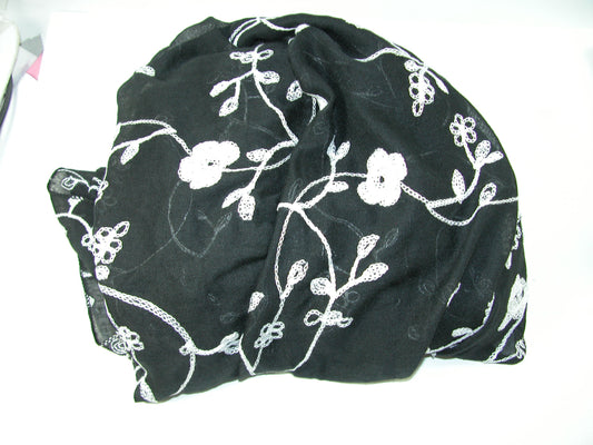 Black and White Embroidered Shawl Scarf GF3274