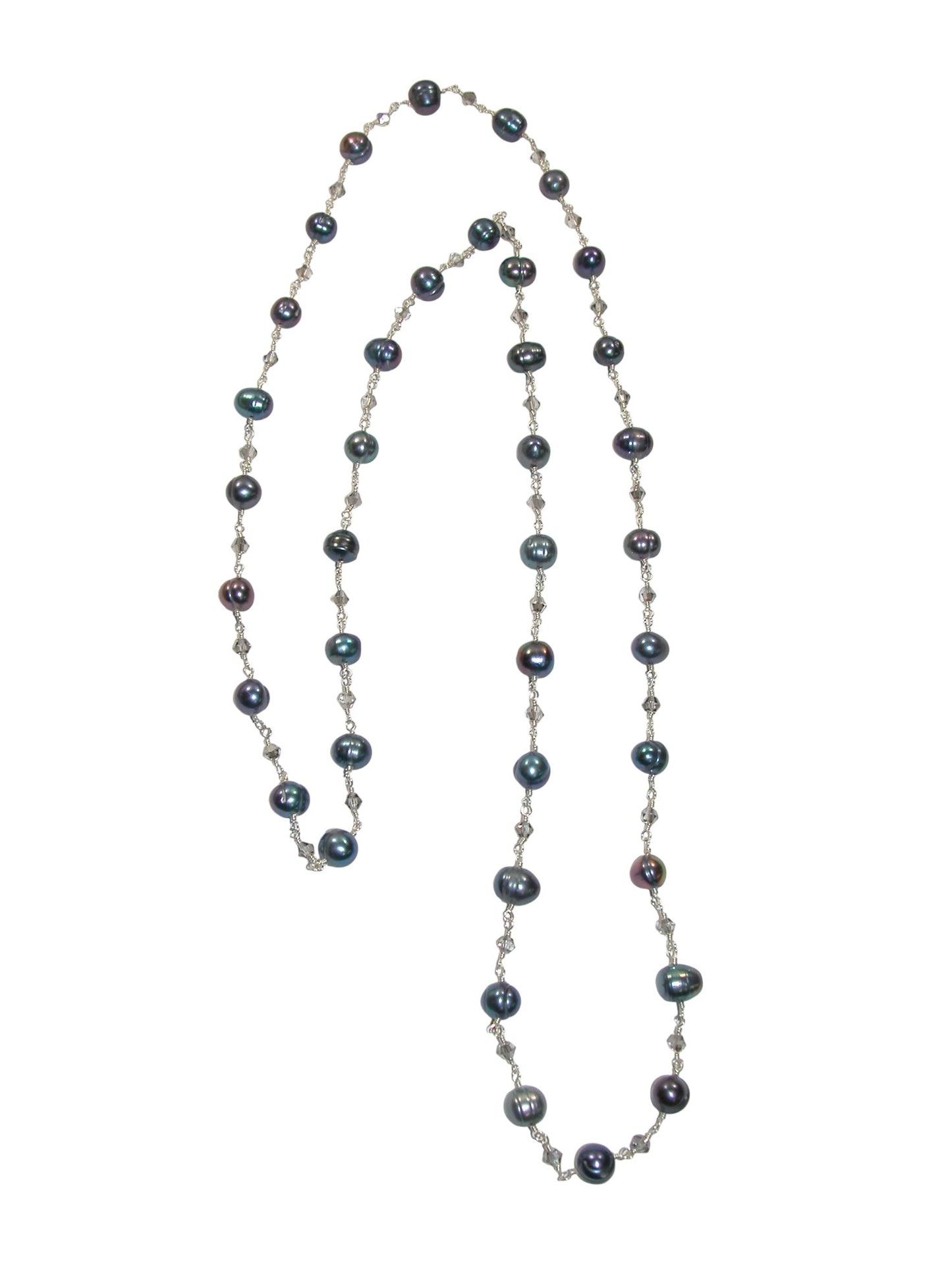 N5099 Peacock Pearl Long Jointed Crystal Necklace