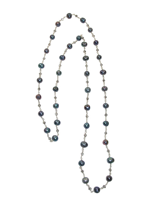 N5099 Peacock Pearl Long Jointed Crystal Necklace