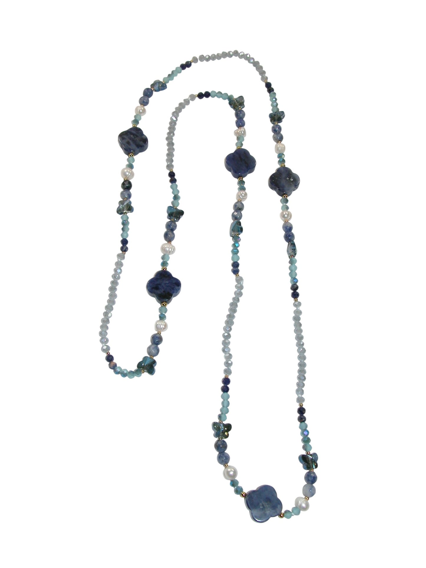 N5476 Clover Sodalite Long Necklace