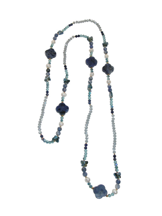 N5476 Clover Sodalite Long Necklace