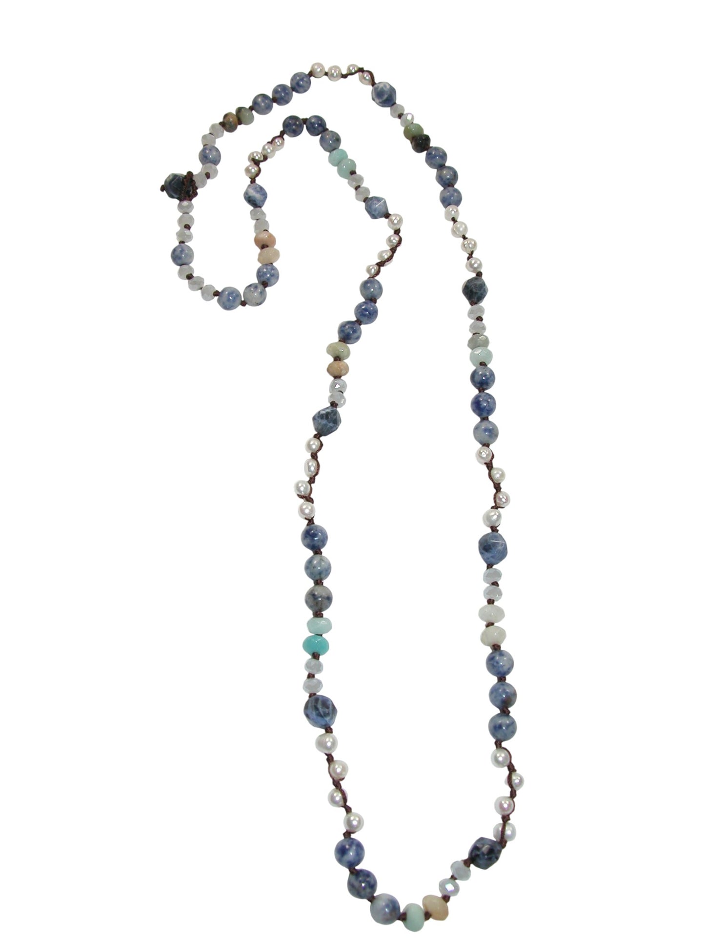 N5315 Sodalite Pearl Knotted Lon Necklace