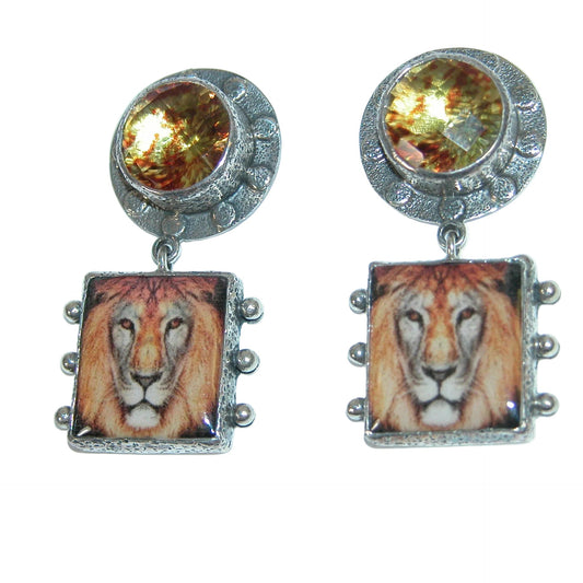 31952 Enamel in Quartz, Handmade Lion Tile and Sterling Silver