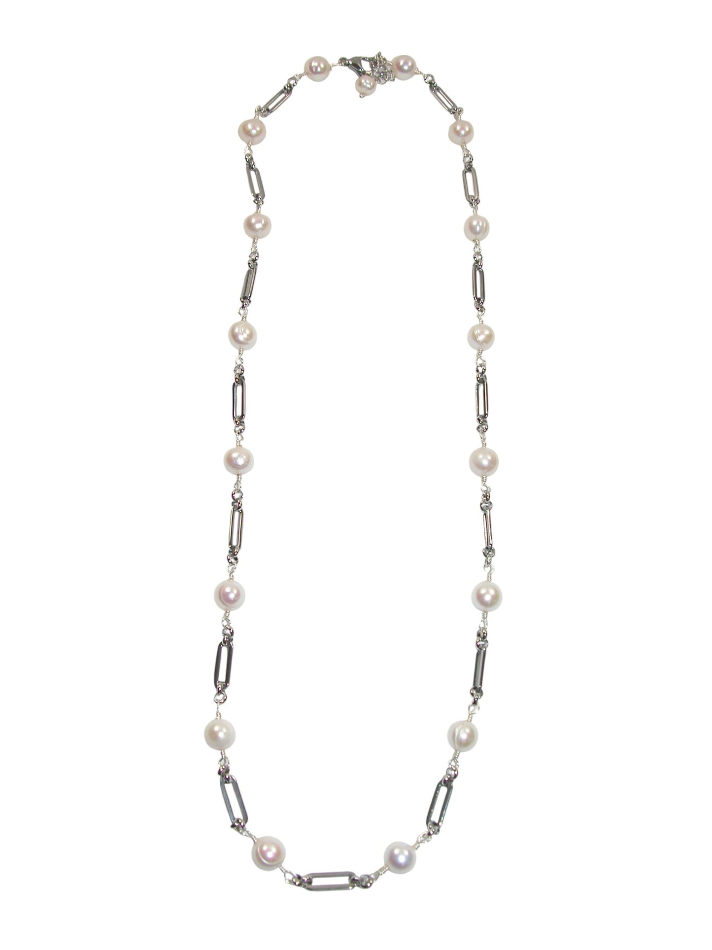 N5561 Pearl Paper Clip Chain 24 Inch Necklace