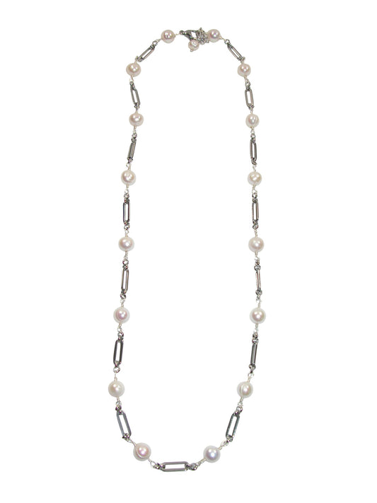 N5561 Pearl Paper Clip Chain 24 Inch Necklace