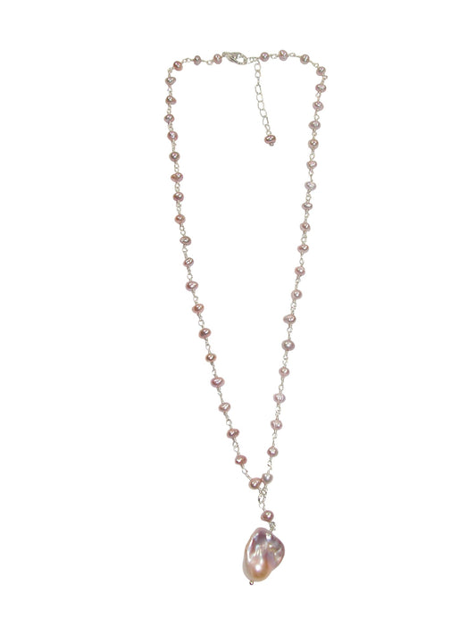 N5560 Pink Baroque Pearl Drop Necklace
