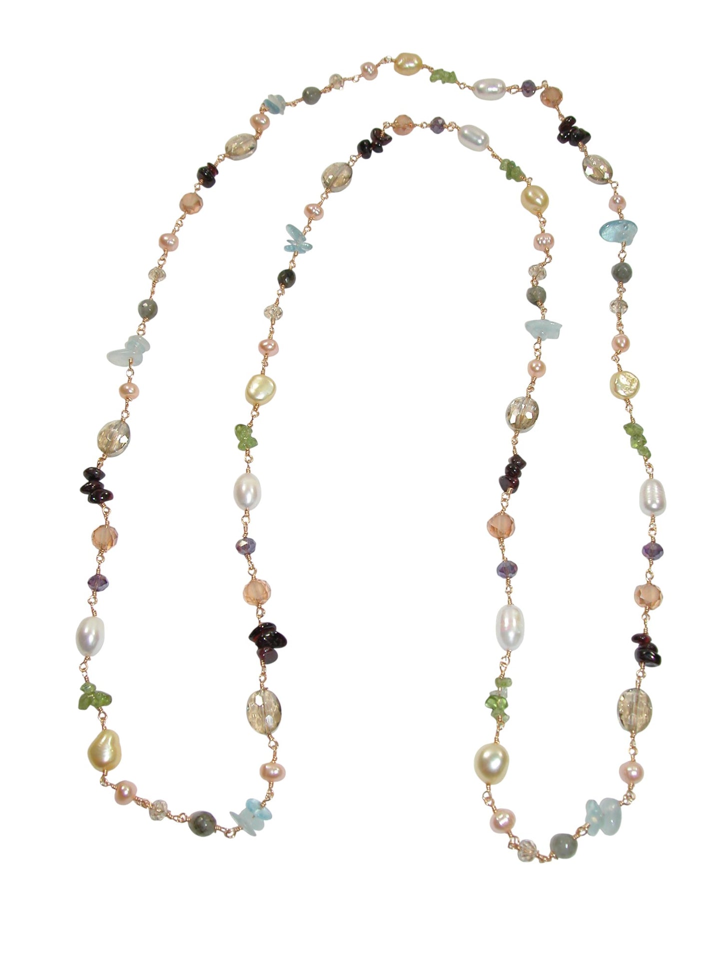 N5297 Jointed Multi Gemstone Long Necklace