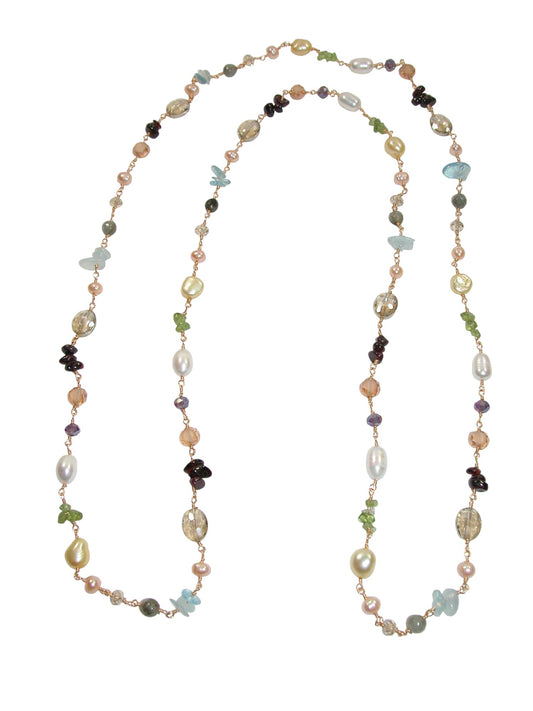 N5297 Jointed Multi Gemstone Long Necklace