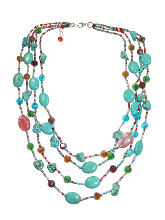 N5493 Turquoise Crystal 4 Strand Short Necklace