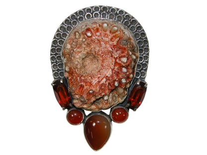 39661 Pinecone Fossil, Carnelian, Garnet Pin / Pendant