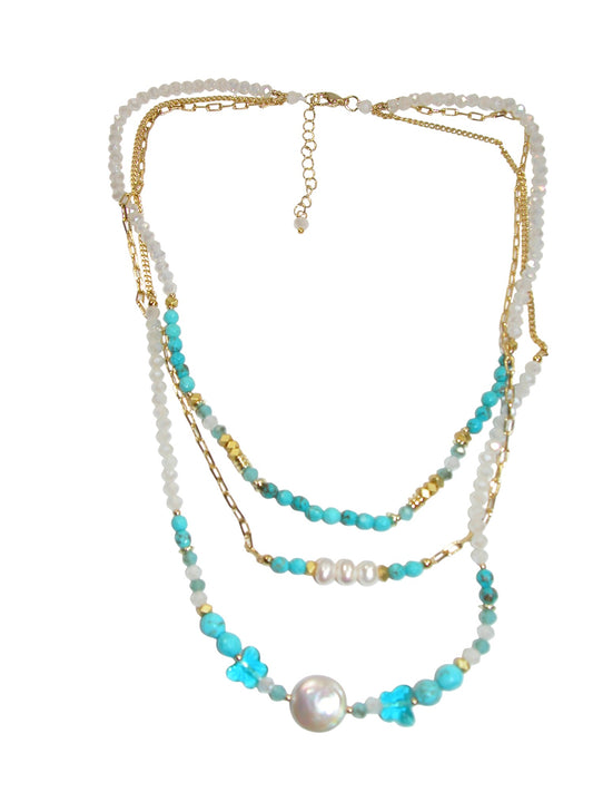 N5488 Turquoise Pearl 3 Strand Nesting Necklace