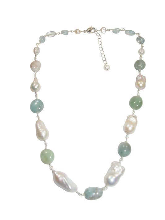 N5491 Aquamarine Pearl Short Jointed Necklace