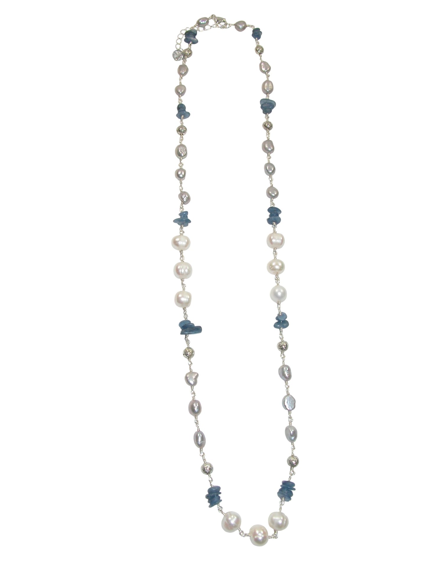 N5492 Kyanite Pearl Jointed Necklace