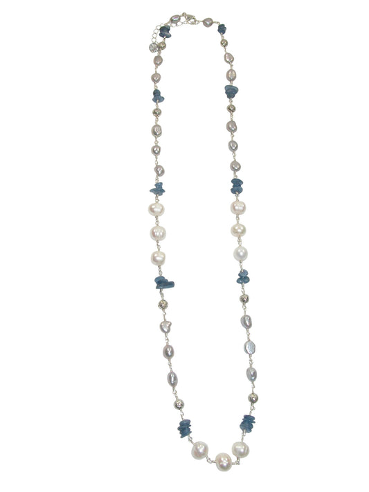 N5492 Kyanite Pearl Jointed Necklace