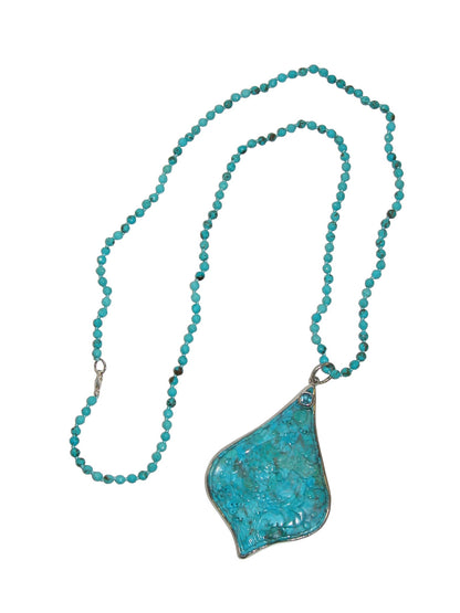 34516 Hand-Carved Turquoise Pendant Necklace