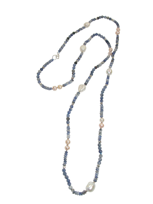 N5213S Sodalite Pearl Long Necklace