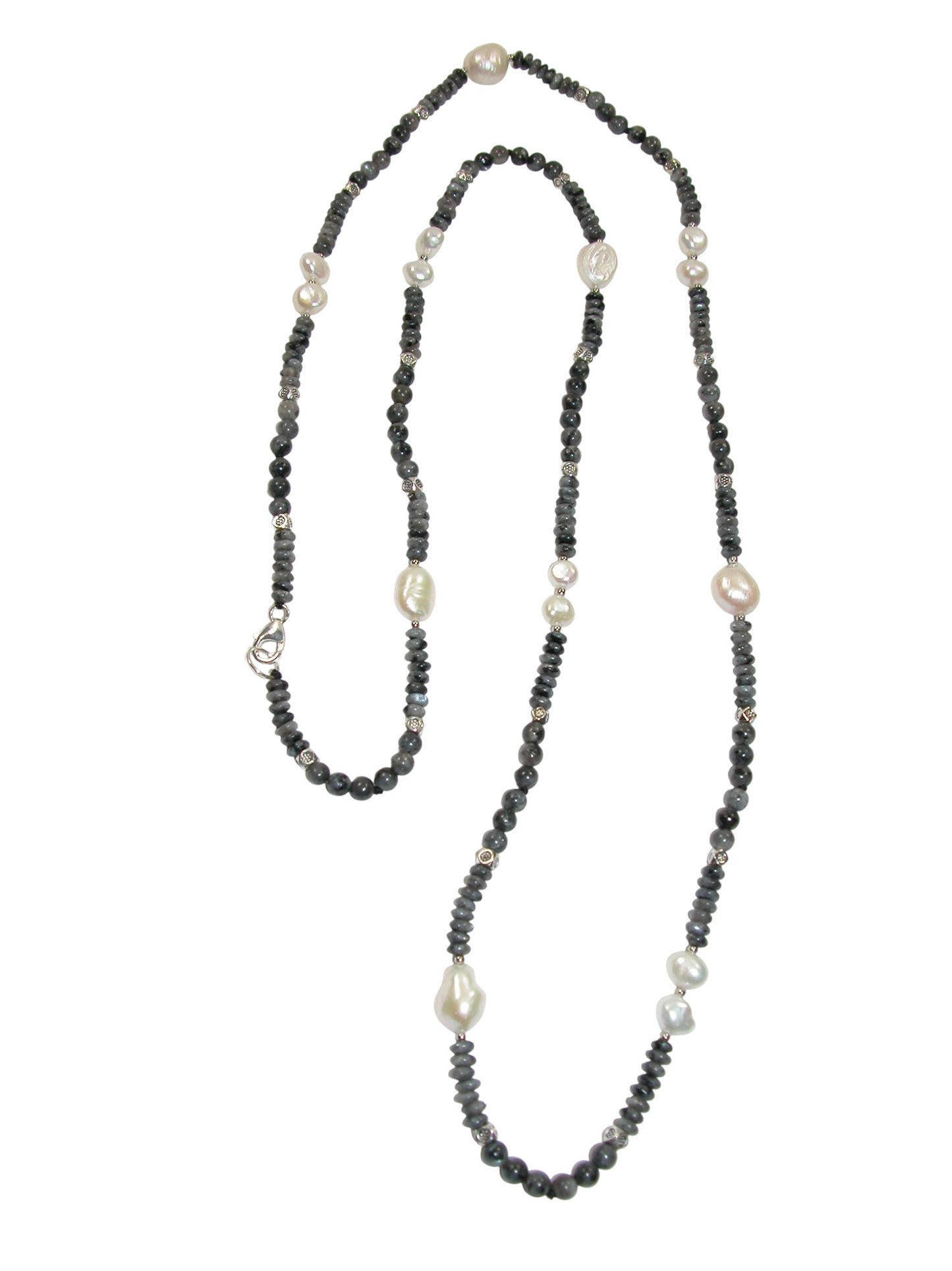 N5213L Labradorite Pearl Long Necklace
