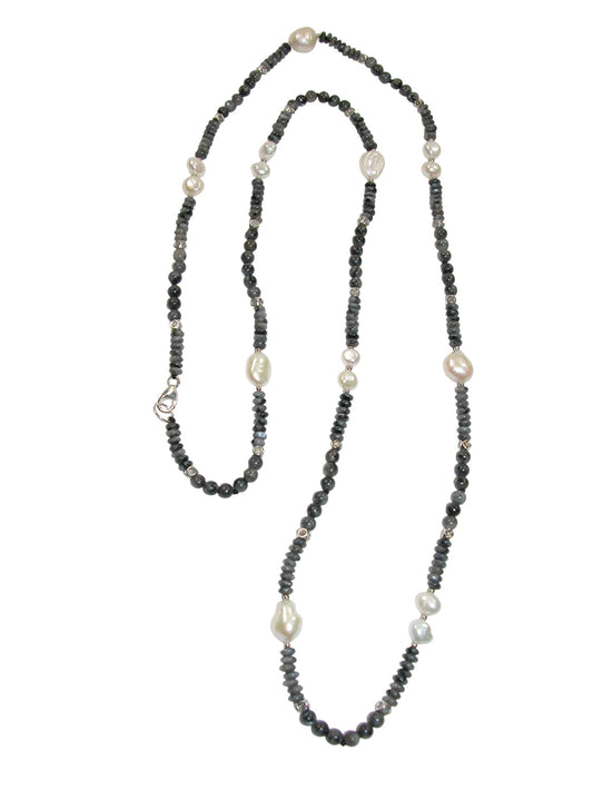 N5213L Labradorite Pearl Long Necklace