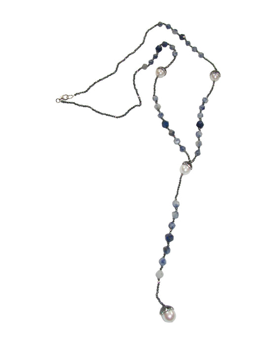 N5481 Sodalite Pearl Y Necklace